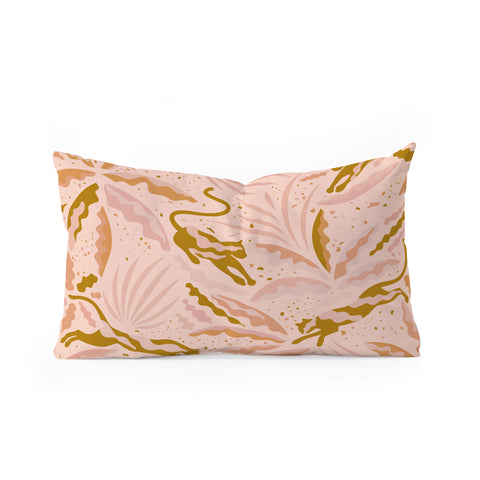 evamatise Panthers and Tropical Plants in Blush Oblong Throw Pillow