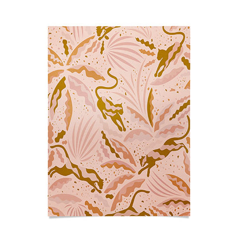 evamatise Panthers and Tropical Plants in Blush Poster