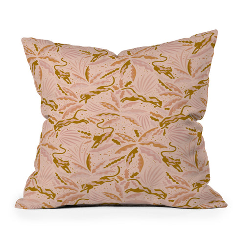 evamatise Panthers and Tropical Plants in Blush Throw Pillow