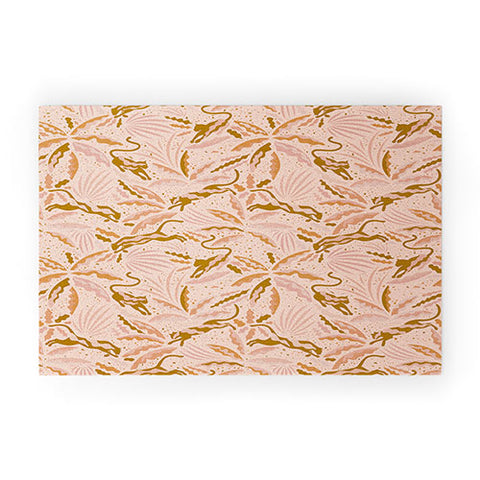 evamatise Panthers and Tropical Plants in Blush Welcome Mat