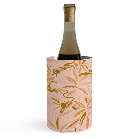 evamatise Panthers and Tropical Plants in Blush Wine Chiller