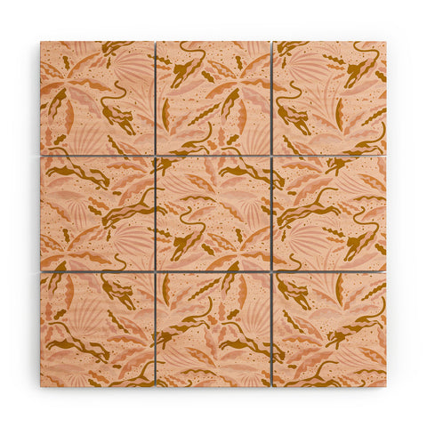 evamatise Panthers and Tropical Plants in Blush Wood Wall Mural