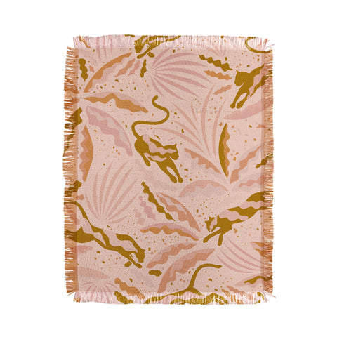 evamatise Panthers and Tropical Plants in Blush Throw Blanket