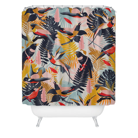 evamatise Paradise Birds II Shower Curtain