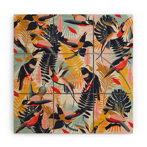 evamatise Paradise Birds II Wood Wall Mural