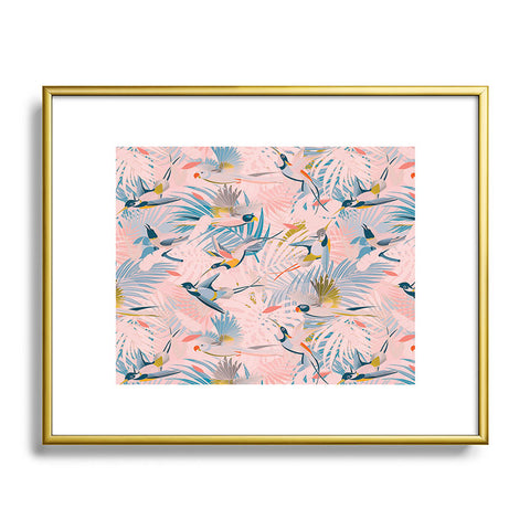 evamatise Pinky Sunny Boho Birds Pink Metal Framed Art Print