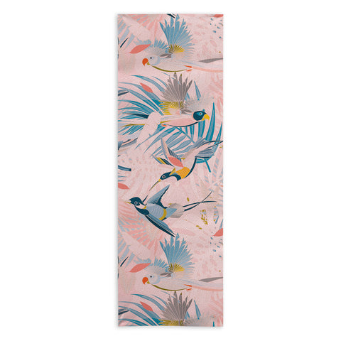 evamatise Pinky Sunny Boho Birds Pink Yoga Towel