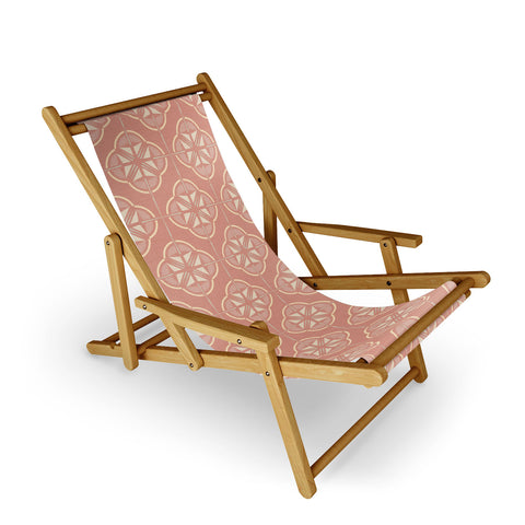 evamatise Retro Floral Geometric Tile Blush Pink Sling Chair