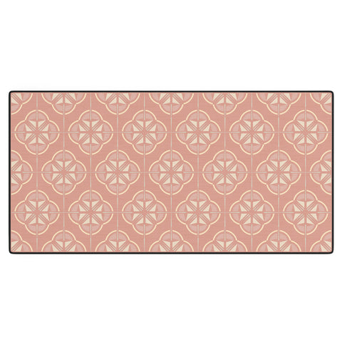 evamatise Retro Floral Geometric Tile Blush Pink Desk Mat
