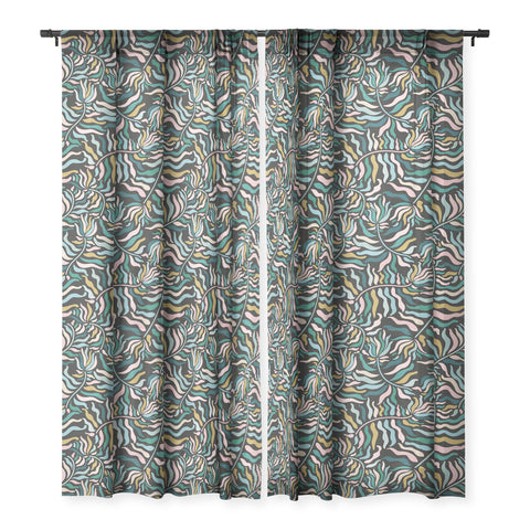 evamatise Springtime Florals on Dark Sheer Window Curtain