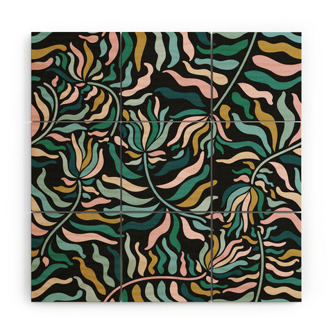 evamatise Springtime Florals on Dark Wood Wall Mural