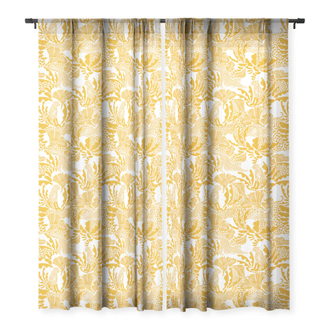 evamatise Surreal Jungle in Bright Yellow Sheer Window Curtain