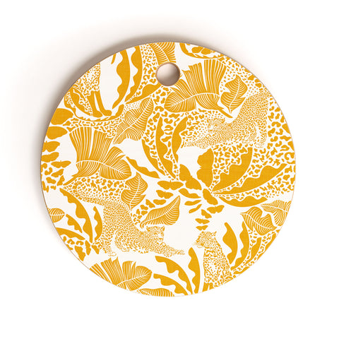 evamatise Surreal Jungle in Bright Yellow Cutting Board Round