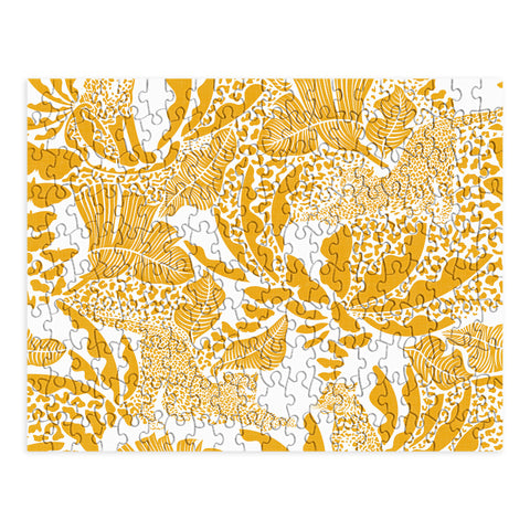 evamatise Surreal Jungle in Bright Yellow Puzzle