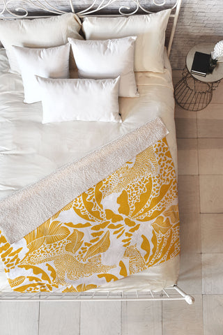 evamatise Surreal Jungle in Bright Yellow Fleece Throw Blanket