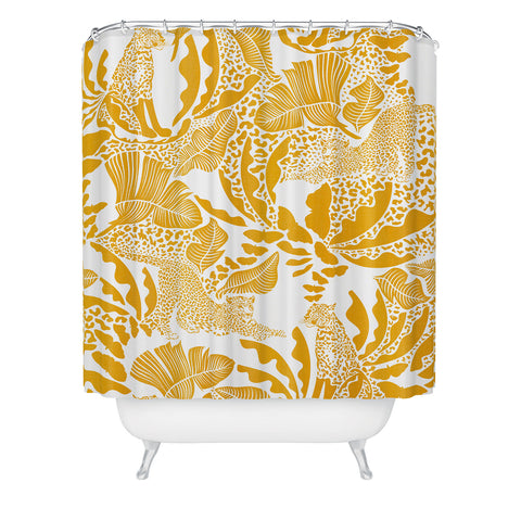 evamatise Surreal Jungle in Bright Yellow Shower Curtain