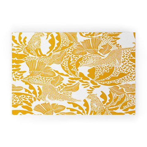 evamatise Surreal Jungle in Bright Yellow Welcome Mat