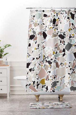 evamatise Terrazzo Pattern II Shower Curtain And Mat