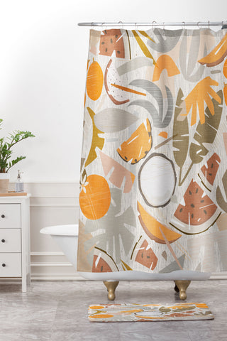 evamatise Tiki Picnic Mid Century Modern Shower Curtain And Mat