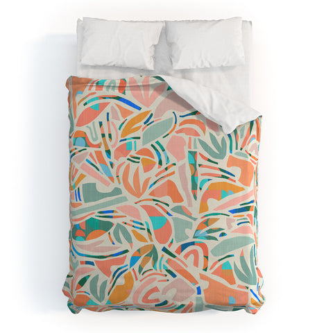 evamatise Tropical CutOut Shapes in Mint Duvet Cover