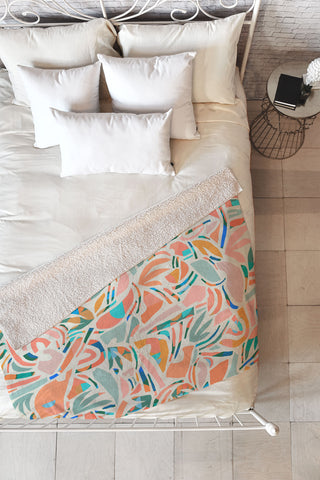 evamatise Tropical CutOut Shapes in Mint Fleece Throw Blanket