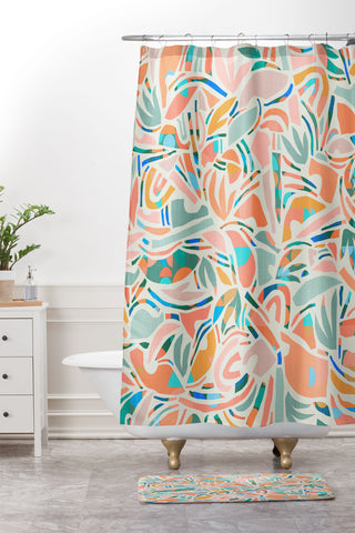 evamatise Tropical CutOut Shapes in Mint Shower Curtain And Mat