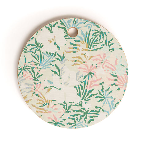 evamatise Tropical Jungle Landscape Abstraction Cutting Board Round