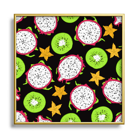 Evgenia Chuvardina Exotic fruits on black Metal Square Framed Art Print