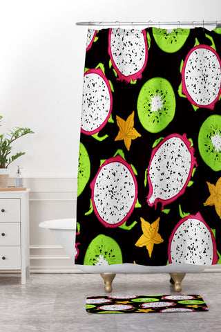 Evgenia Chuvardina Exotic fruits on black Shower Curtain And Mat