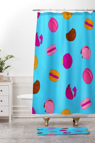 Evgenia Chuvardina Kawaii french macarons Shower Curtain And Mat