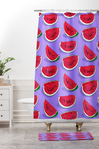 Evgenia Chuvardina Tasty watermelons Shower Curtain And Mat