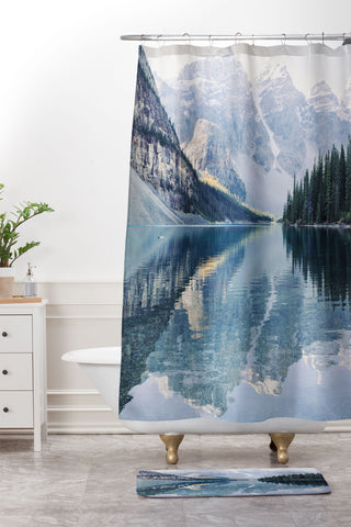 Eye Poetry Photography Sunrise Reflections Moraine Lake Banff Mountain Shower Curtain And Mat