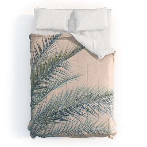 Eye Poetry Photography Tropical Palms on Blush Pink Boho Nature Comforter