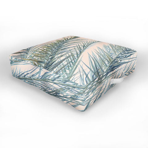 Eye Poetry Photography Tropical Palms on Blush Pink Boho Nature Outdoor Floor Cushion