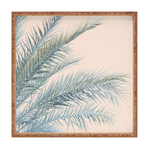 Eye Poetry Photography Tropical Palms on Blush Pink Boho Nature Square Tray