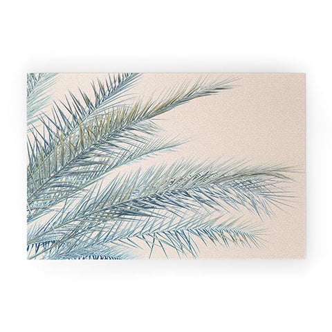 Eye Poetry Photography Tropical Palms on Blush Pink Boho Nature Welcome Mat