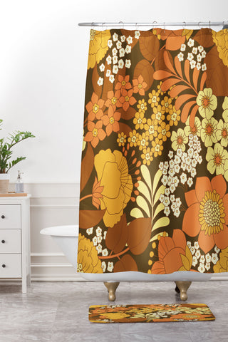 Eyestigmatic Design Brown Yellow Orange Ivory Retro Shower Curtain And Mat