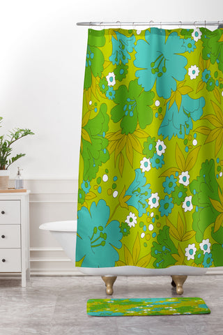 Eyestigmatic Design Green Turquoise and White Retro Shower Curtain And Mat