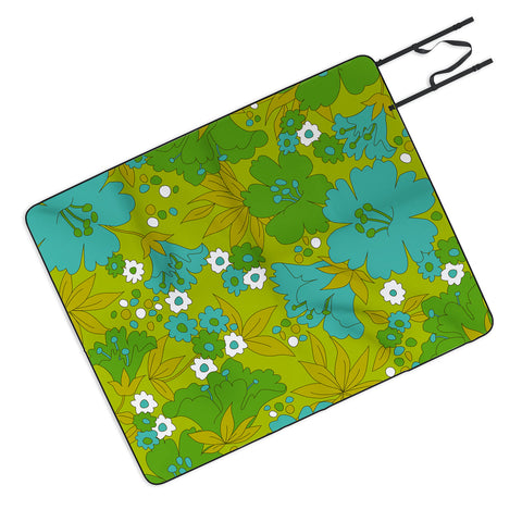 Eyestigmatic Design Green Turquoise and White Retro Picnic Blanket