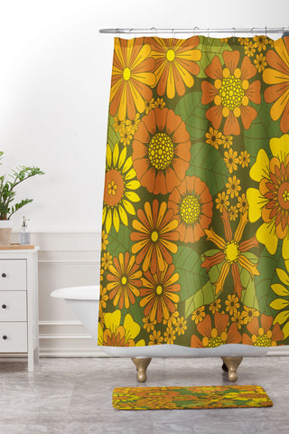 Eyestigmatic Design Orange Brown Yellow and Green Shower Curtain And Mat
