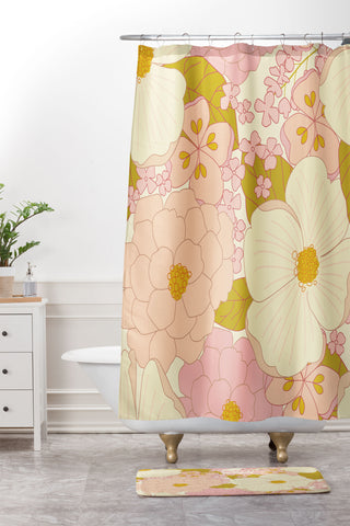 Eyestigmatic Design Pink Pastel Vintage Floral Shower Curtain And Mat