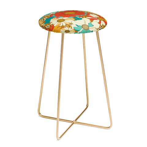 Eyestigmatic Design Red Orange Turquoise Brown Retro Counter Stool