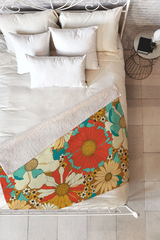 Eyestigmatic Design Red Orange Turquoise Brown Retro Fleece Throw Blanket