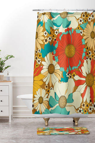 Eyestigmatic Design Red Orange Turquoise Brown Retro Shower Curtain And Mat