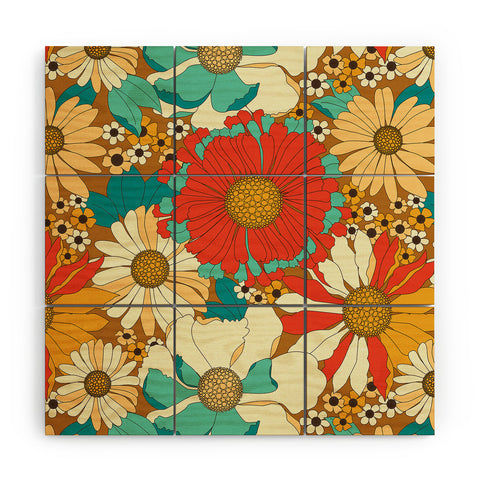 Eyestigmatic Design Red Orange Turquoise Brown Retro Wood Wall Mural