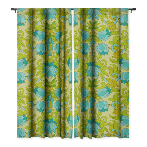 Eyestigmatic Design Turquoise and Green Leaves 1960s Blackout Non Repeat