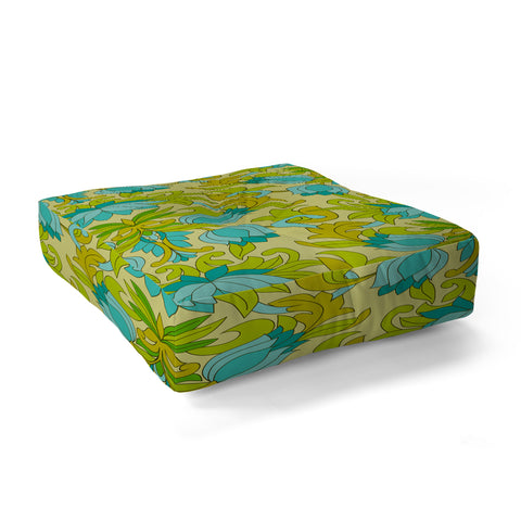 Eyestigmatic Design Turquoise and Green Leaves 1960s Floor Pillow Square