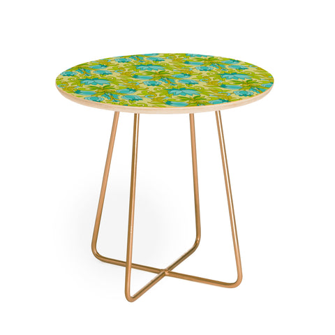 Eyestigmatic Design Turquoise and Green Leaves 1960s Round Side Table
