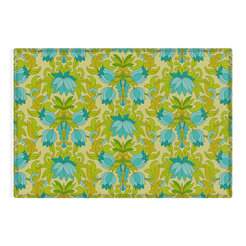 Eyestigmatic Design Turquoise and Green Leaves 1960s Outdoor Rug