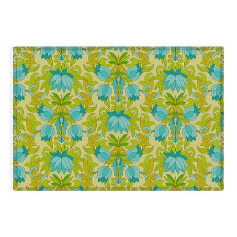 Eyestigmatic Design Turquoise and Green Leaves 1960s Outdoor Rug